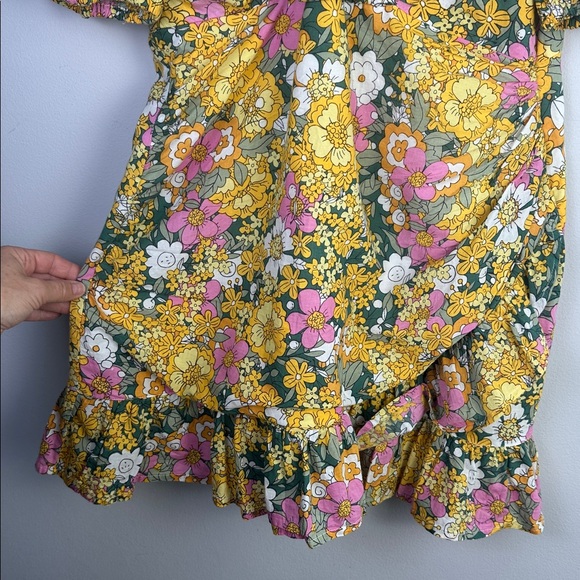 RAHI The Petra Dress Puff Sleeve Ruched Fauxed Wrap Ruffle Floral Cotton Large - Picture 8 of 16